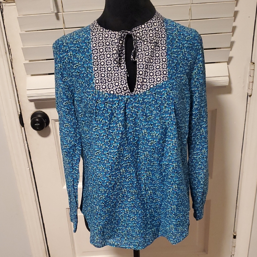 J. Crew Blue and White Patterned Blouse